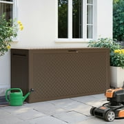 90 Gallon Resin Deck Box, Outdoor Lockable Storage Container for Patio Cushions, Garden Tools, Pool Supplies, Toys, Waterproof and UV Resistant, Brown
