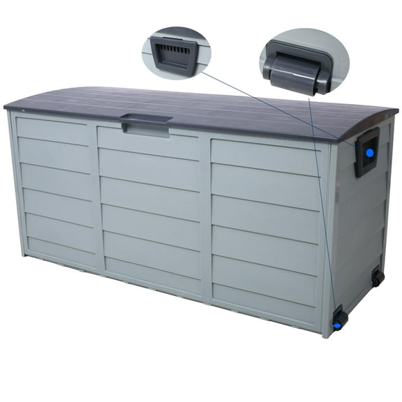75 Gallon Resin Deck Box, Outdoor Storage Box with Wheel, All Weather Outdoor Storage Cabinet for Patio Furniture Outdoor Cushions, Garden Tools and Pool Toys, Gray