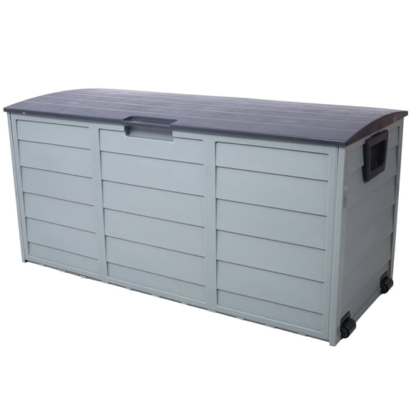 75 Gallon Resin Deck Box with Wheels, Outdoor Storage Bin for Patio Furniture Cushions, Garden Tools and Pool Toys, Portable Backyard Storage Shed with Side Handles, Grey, 1-Pack