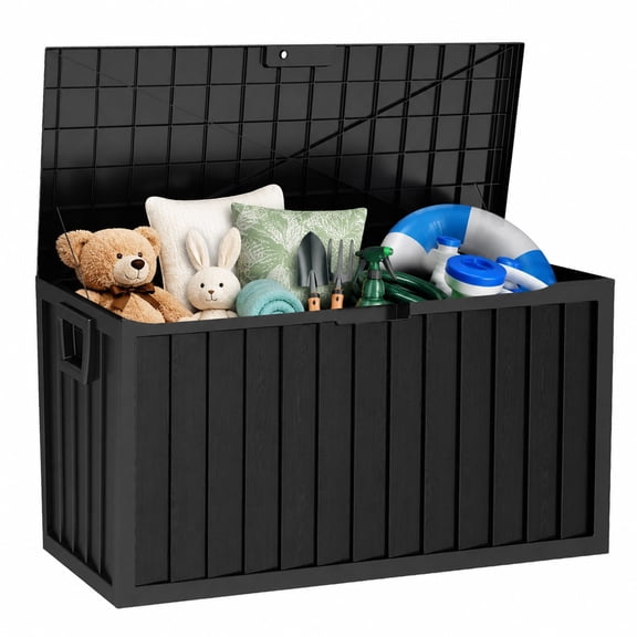 75-Gallon Waterproof Outdoor Storage Box,Lockable Deck Box,Large Plastic Storage Container for Garden Tools,Patio Furniture & Pool Accessories(Black)