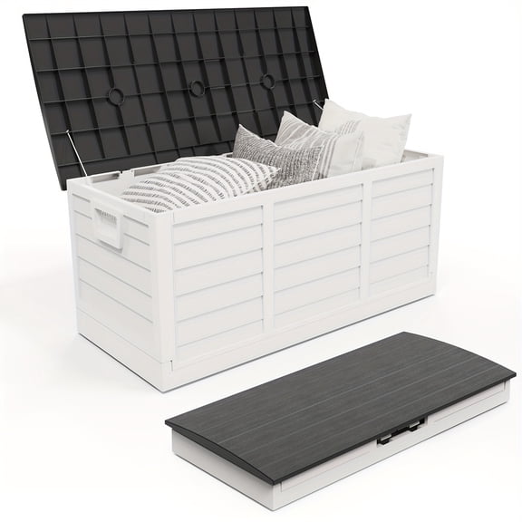 75-Gallon Wheeled Storage Box, Thickened Reinforced Plastic, Wood-Grain Top, Extra Large Capacity Container, Black/Grey Lid, Foldable/Non-Foldable Random Shipment