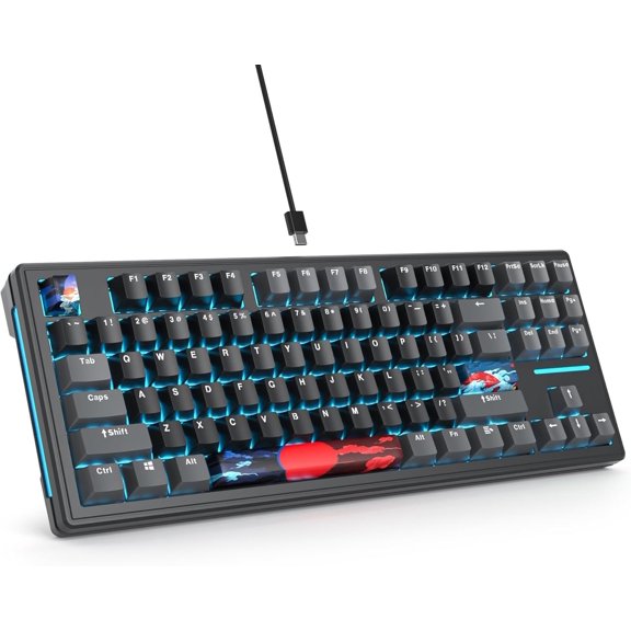 75% Gasket Mounted Mechanical Gaming Keyboard Hot Swappable, Wired 87 South-Facing RGB Keyboard with Quiet Linear White Cherry Keycaps for Win (Black)