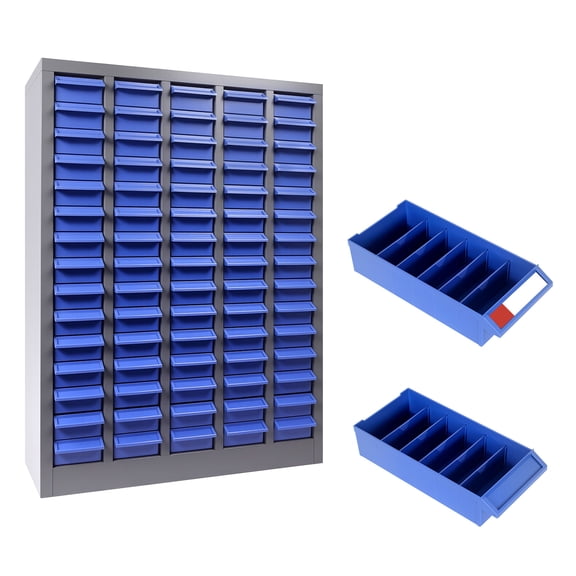 75-Grid Blue Hardware Cabinet, Premium ABS Drawer Parts Storage Box, Nut Bolt Organizer, Space-Saving Small Component Sorter for Garage, Maintenance Room