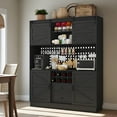 thumbnail image 1 of 75"H 63"W Farmhouse Pantry Cabinet with Hutch & Power Outlet Pegboard, Large Kitchen Storage Cabinet with 4 Sliding Barn Door with Wine Glass Rack, 1 of 11