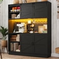 thumbnail image 1 of 75"H 63"W Farmhouse Pantry Cabinet with Hutch & Power Outlet Pegboard, Large Kitchen Storage Cabinet with 4 Sliding Barn Door with Wine Glass Rack, 1 of 8