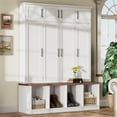 thumbnail image 1 of 75"H Farmhouse Hall Tree with Bench and Shoe Storage, 4-in-1 Entryway Bench with Coat Rack, 4 Hooks and 8 Doors for Mudroom Hallway, White, 1 of 7