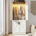 thumbnail image 1 of 2 Door Armoire Wardrobe Closet for Bedroom with LED Sensor Light,75"H Farmhouse Wood Clothing Storage Cabinet with Hanging Rod & Adjustable Shelf, 1 of 10