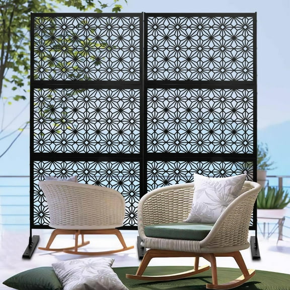 75" H x 35" W Outdoor Privacy Panel, Heavy-Duty Metal Screen Partition, Freestanding Decorative Fencing for Patio Balcony(A)