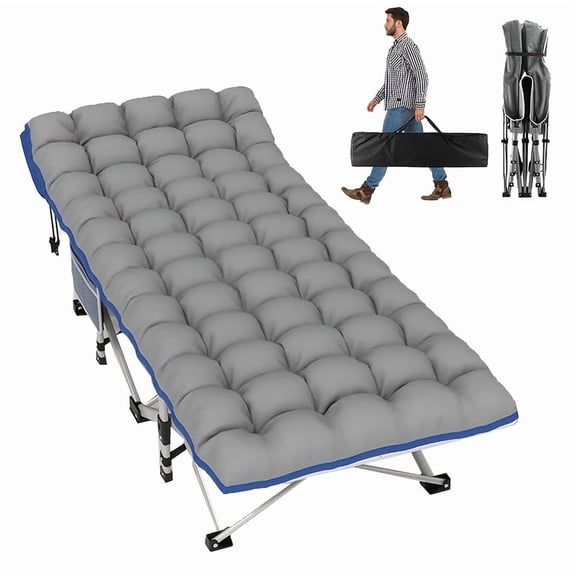 75" Heavy-duty Foldable Outdoor Bed, Double-sided Mattress, Adjustable Height Legs, 600LB Capacity, Portable Camping Lounge Chair with Tote Bag