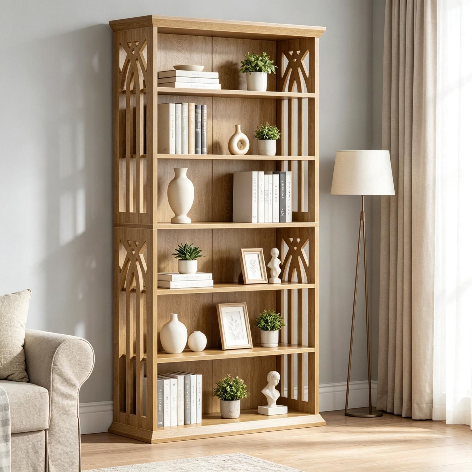 75 Inch 6 Tier Bookcase with Display Shelves and Storage Etagere