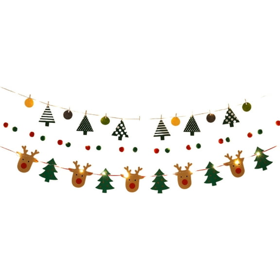 75-Inch Christmas Lighted Banner Garland with LED Hanging Decor, Festive Pull Flag with Tree Deer Star Designs for Fireplace Window Holiday Party Decoration