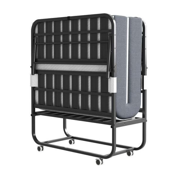 75 Inch Extra Long Twin Size Rollaway Folding Guest Bed with Five Inch Washable Memory Foam Mattress, Heavy Duty Metal Frame with Lockable Casters, Supports Up To 450 Pounds