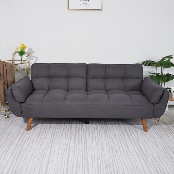 75 Inch Flared Arm Convertible Sleeper Sofa Dark Gray Minimalist Design Comfort