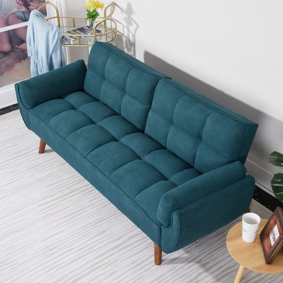 75 Inch Flared Arm Convertible Sleeper Sofa Loveseat to Twin Size Bed Green