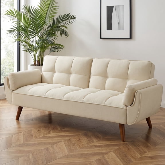 75 Inch Flared Arm Convertible Sleeper Sofa Loveseat to Twin Size Bed White