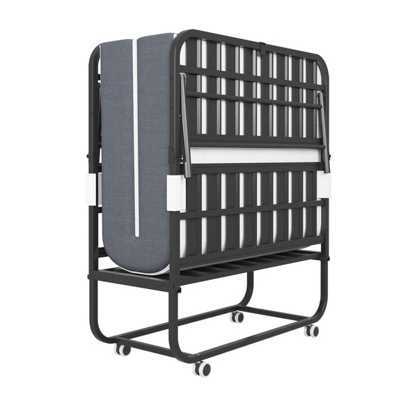 75 Inch Folding Bed with 5" Memory Foam Mattress Space-Saving Twin Rollaway Guest Bed on Wheels, Heavy-Duty Metal Frame, Supports 450 lbs, Portable for Adults & Overnight Guests