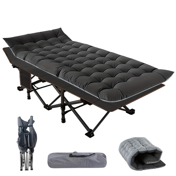 "75"" Inch Folding Bed Cot with Double-Sided Mattress, Portable Guest Bed, Heavy Duty Camping Bed Cot with Carry Bag"