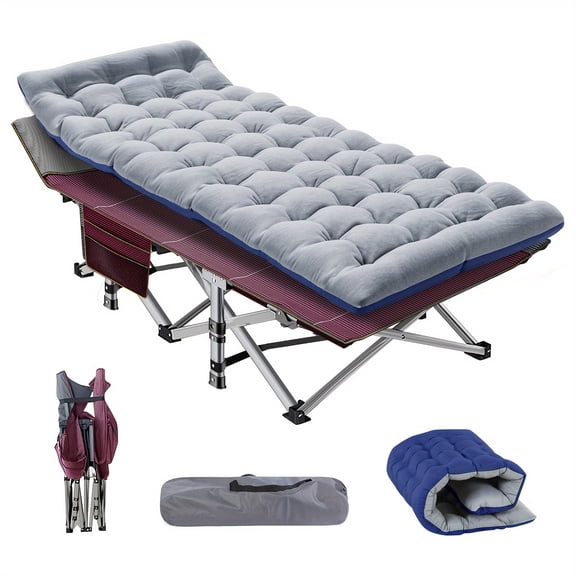 "75"" Inch Folding Bed Cot with Double-Sided Mattress, Portable Guest Bed, Heavy Duty Camping Bed Cot with Carry Bag"