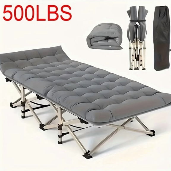 75-Inch Heavy-Duty Queen Size Folding Bed 10-Leg Stable Support Portable Camping Bed with Mattress & Side Pockets Winter Camping Equipment for Outdoor & Indoor Use