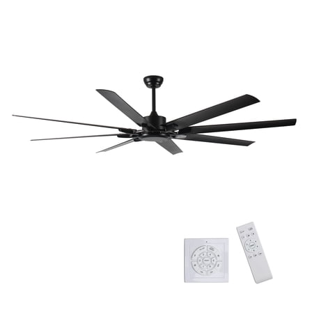 75 Inch Industrial DC Motor Ceiling Fan no light, Large Ceiling Fan with 8 Reversible Blades, 3 Downrods, 6-Speed Control, Home or Ceiling Fans for Porch/Garage/Shop, Black