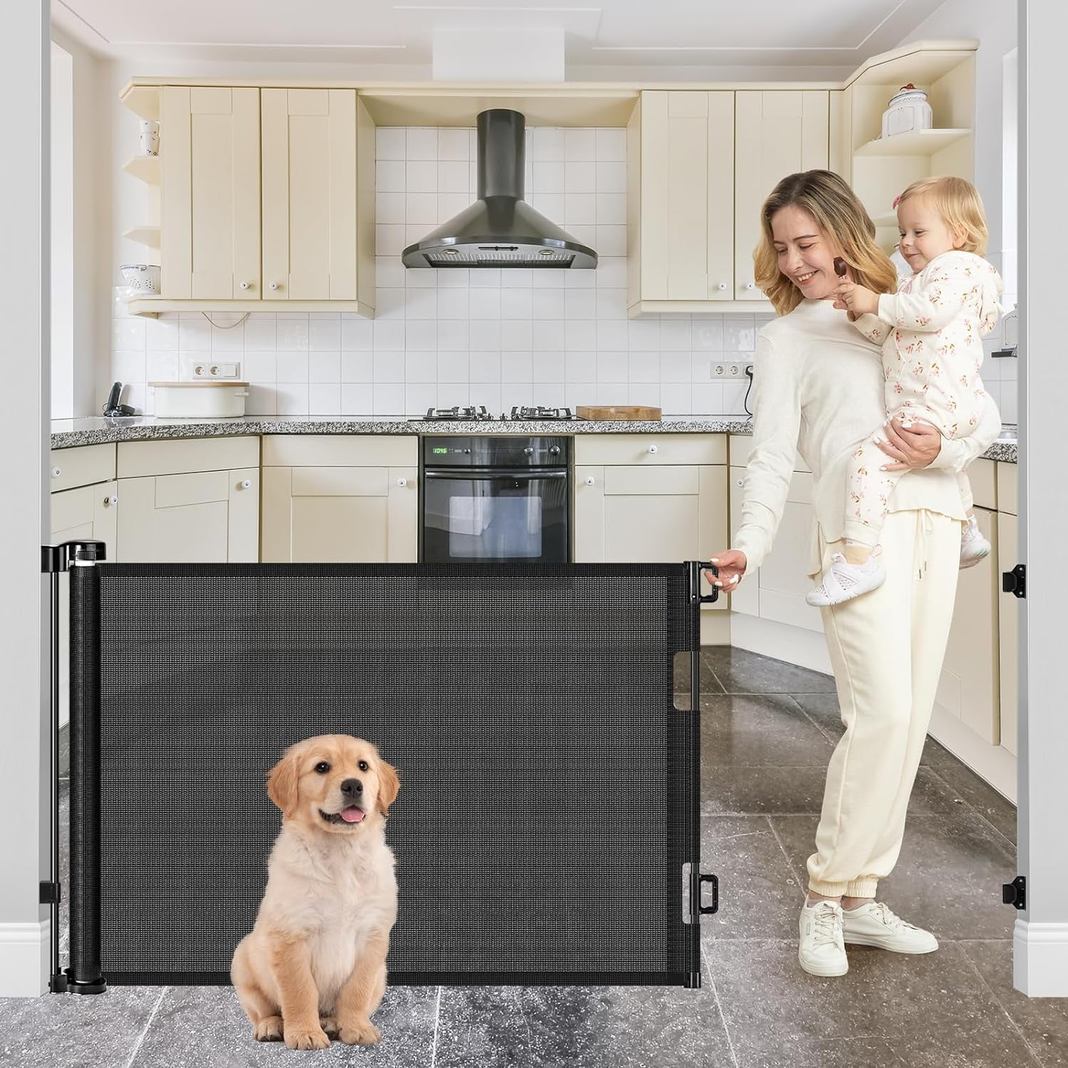 75 Inch Retractable Baby Gates for Doorways Retractable Mesh Dog Gate