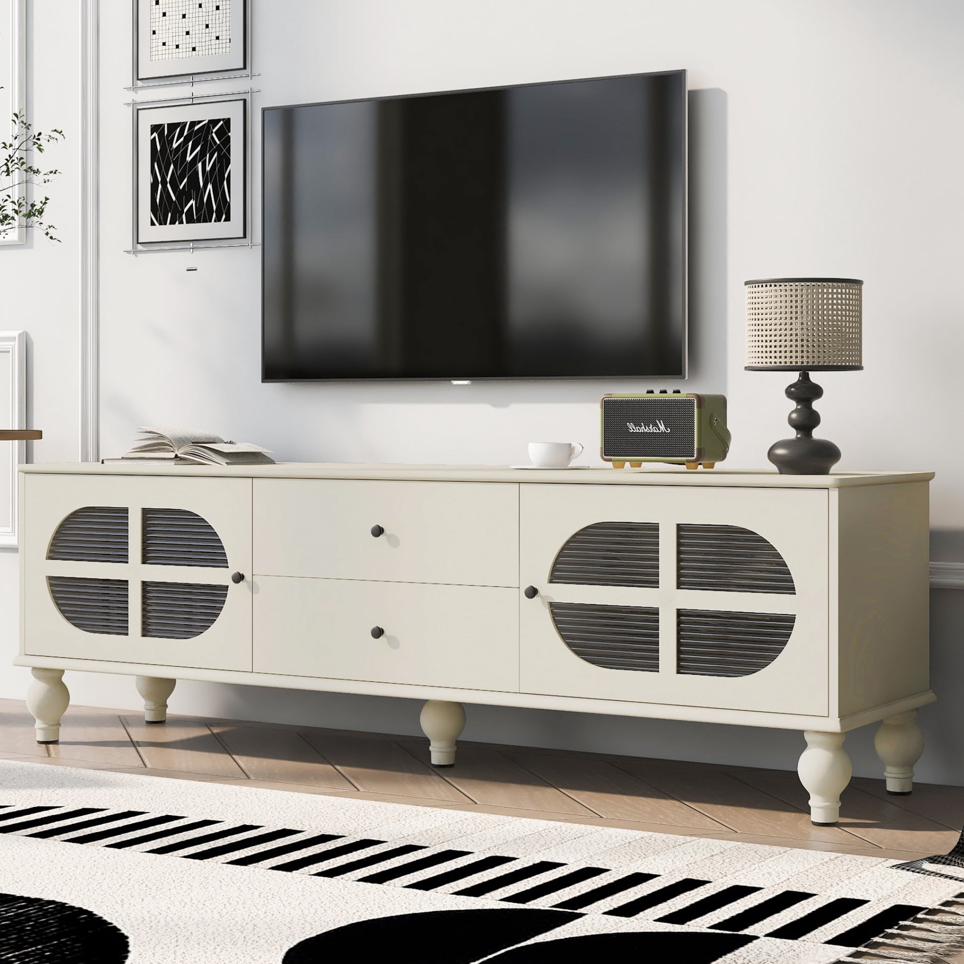 75 Inch TV Stand with Storage Cabinets and Drawers, Media Console ...