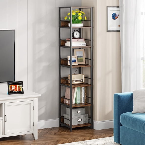 75 Inch Tall Corner Shelf, 6-Tier Narrow Bookshelf for Small Spaces