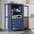 thumbnail image 1 of 75" Kitchen Pantry Cabinet with Storage, Freestanding Kitchen Cabinet with 4 Drawers,2 Doors and Open Shelf, Farmhouse Wood Cupboard for Dining Room, Living Room, Blue, 1 of 7