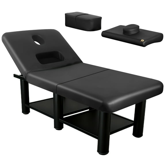 75”L 31.5''W Folding Stationary Massage Bed, 1150LBS Metal Frame Esthetician Bed, Treatment Table Physical Therapy Spa Facial Bed for Tattoo Studios & Body Art Shops