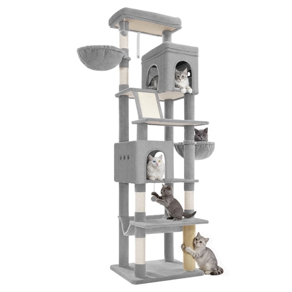 Hzuaneri Cat Tree, 75" Tall Multi‑Level Indoor Cat Tower with Scratching Posts, Baskets & Condos, Light Grey