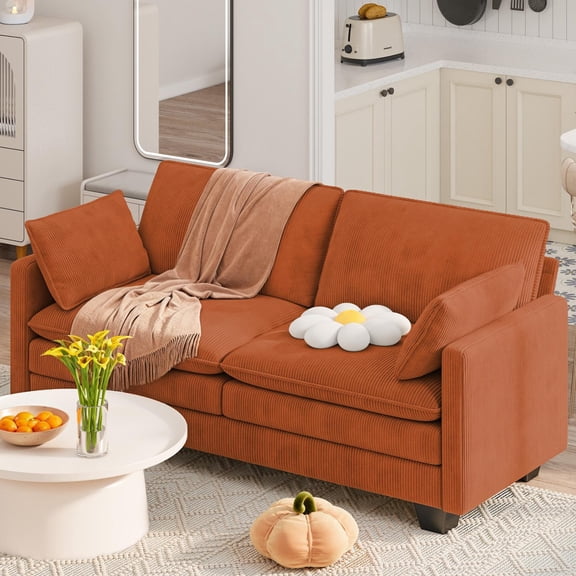 75" Love Seat Couches, Noelse 2 Seater Soft Modular Sofa with Double Layer Upholstered Seat Cushion, Pet Friendly Cloud Couch with 2 Pillows for Living Room Bedroom and Apartment, Orange