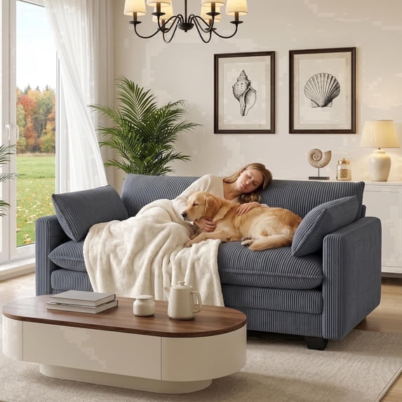 75” Loveseat Sofa with Washable Cover for Small Places, Noelse Small Cloud Love Seat Couches with Deep Seat for Living Room and Bedroom, Corduroy Fabric, Gray