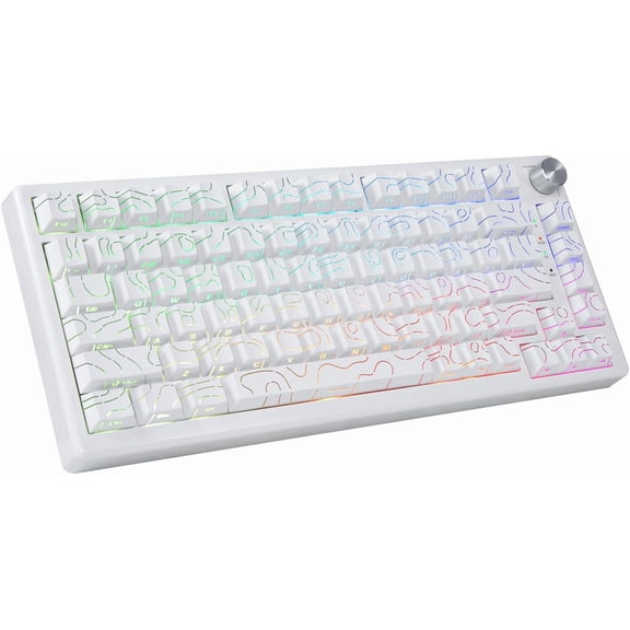 75% Mechanical Gaming Keyboard, /2.4G/ Wired, Creamy Sound, Backlit, Hot Swappable Pre-lubed Linear Switches, Volume Knob, Custom Gasket Structure for Win/, White