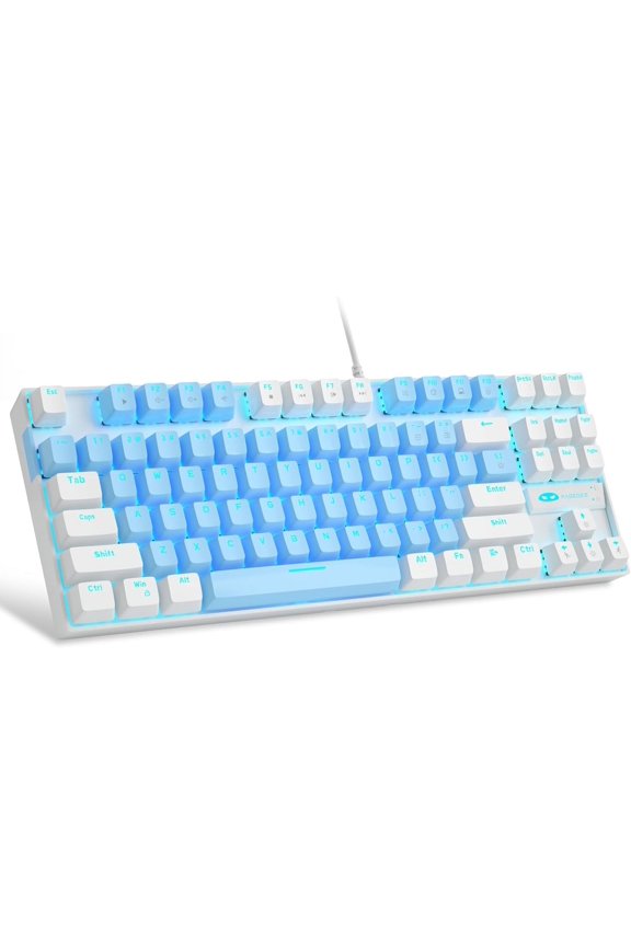 75% Mechanical Gaming Keyboard, Blue Switch, LED Blue Backlit, 87 Keys Compact TKL Wired Keyboards for Windows Laptop PC Gamer - Blue/White