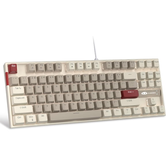 75% Mechanical Gaming Keyboard, Brown Switch, LED White Backlit, 87 Keys Compact TKL Wired Computer Keyboards for Windows Laptop PC Gamer - Retro Grey/White