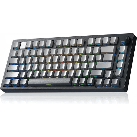 75% Mechanical Keyboard with Aluminum Alloy Case Hot Swappable Five-Layer Knob Bluetooth 2.4GHz USB-C Windows MAC iOS Android Grey