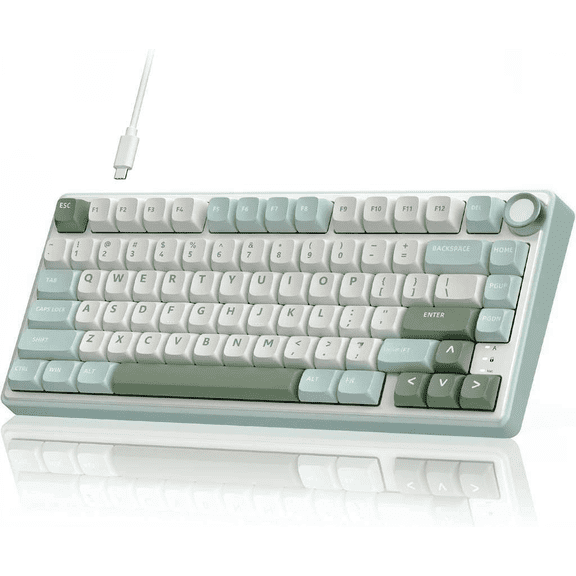 75% Mechanical Keyboard with Volume Knob, RGB Backlight, Gasket Mounted, MDA Profile PBT Keycaps, Hot Swappable Tactile Switches, Color:green