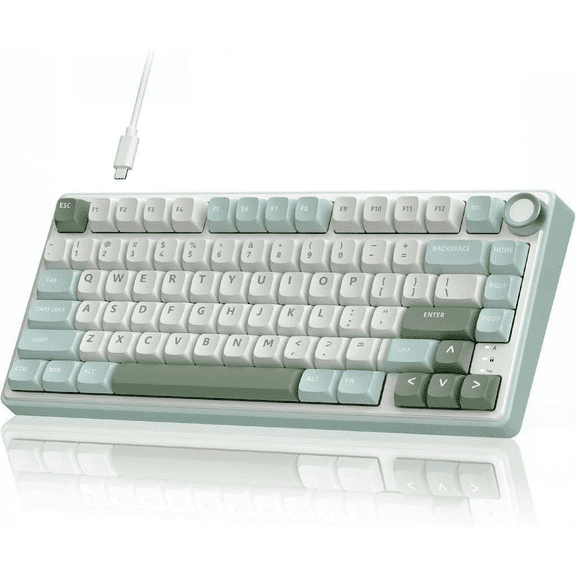 75% Mechanical Keyboard with Volume Knob, RGB Backlight, Gasket Mounted, MDA Profile PBT Keycaps, Hot Swappable Tactile Switches, Color:green