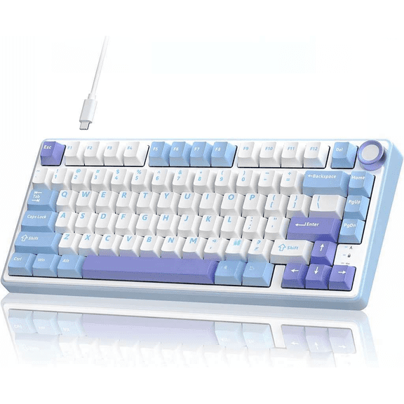 75% Mechanical Keyboard with Volume Knob Wired RGB Backlit Hot Swappable Switches PBT Keycaps Cherry Profile Purple