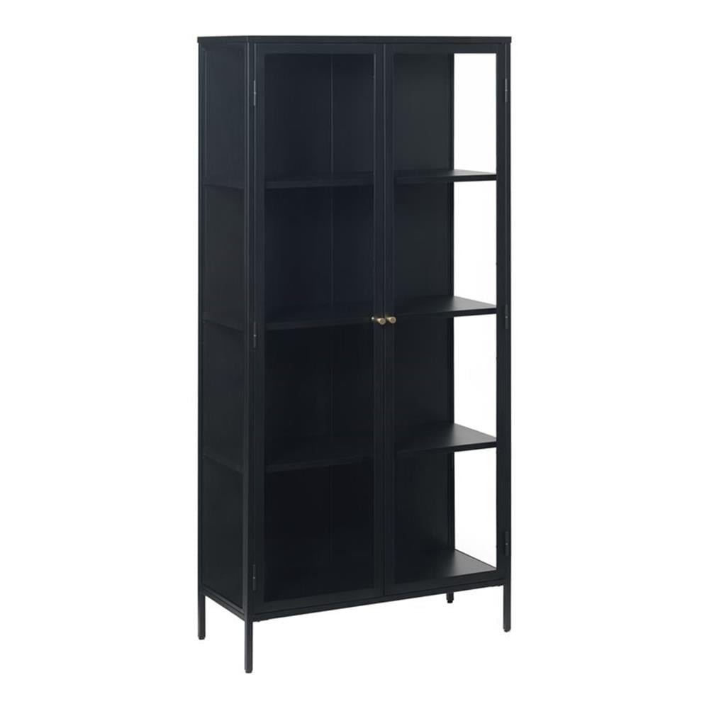 Elegant Black and Golden 75" Metal & Glass Display Cabinet