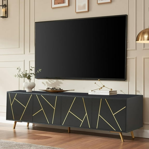 75" Modern TV Stand for TV, Wood Entertainment Center with Storage Cabinet, Media TV Console for Living Room and Bedroom, Black