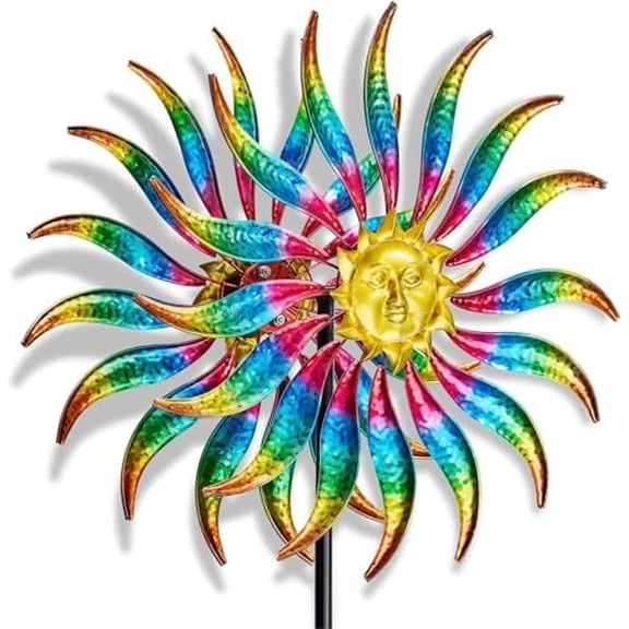 75" Multi-Color Wind Spinners Outdoor Metal Sun Wind Sculptures for Garden, , Yard, Lawn Decorations Double Windmill Spinne$$Garden &