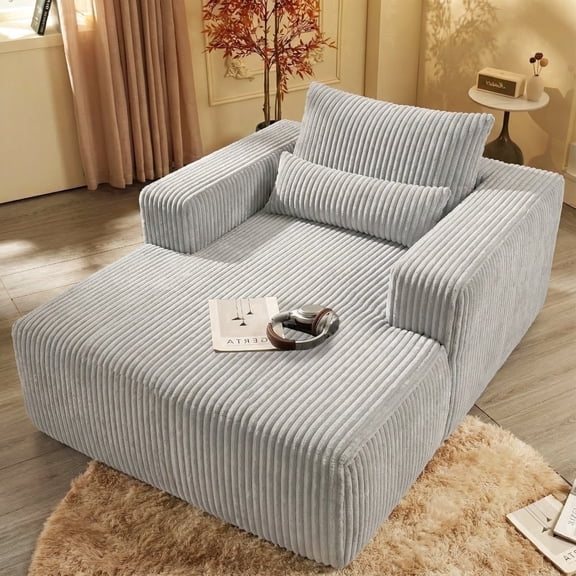75" No-Assembly Corduroy Sofa Bed, Ultra-Soft Compressed Couch, Multi-Functional Chaise for Napping/Reading/Living Room Bedroom