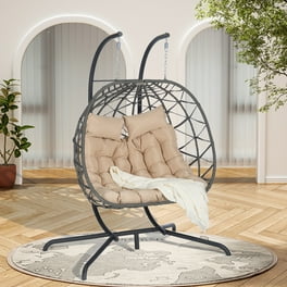 Double Egg Chair 2 Person Egg Chair with Stand and Thick Cushion Hanging Rattan Nest Loveseat for Indoor Outdoor Patio Garden Bedroom Living Room Dark Gray Walmart