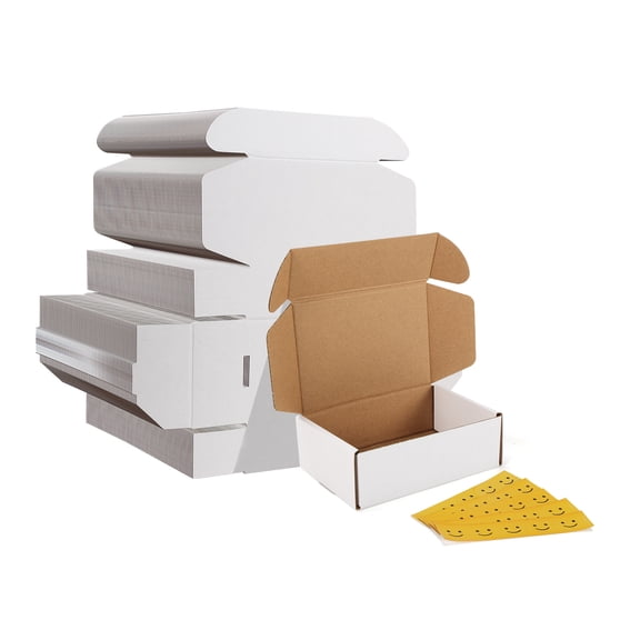 75 Pack 6x4x2 Small Shipping Boxes, White Corrugated Cardboard Mailer Box for Packing, Mailing, Business