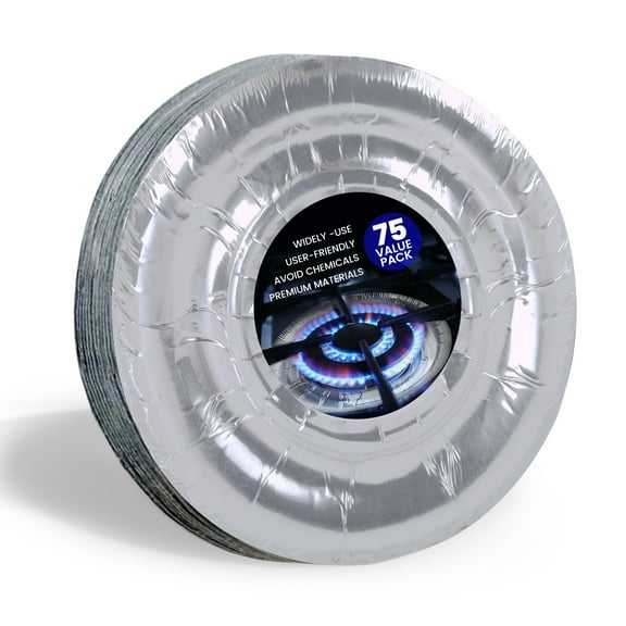 [75 Pack] Aluminum Foil Stove Burner Covers 7.5 Inch - Disposable Round Oil Drip Pans, Liner for Kitchen Stovetop, Electric Stoves Bib Liners, Cooktop Replacement Guard, and Gas Range Protectors