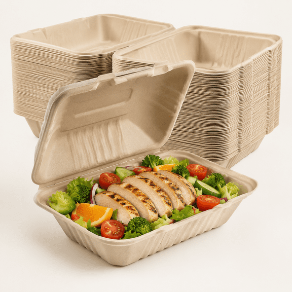 75 Pack Clamshell Take Out Food Containers, 100% Compostable To Go Containers Disposable, Heavy-Duty To Go Boxes, Eco-Friendly Biodegradable To Go Containers For Food