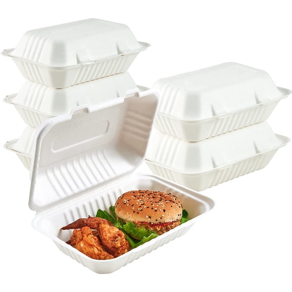75 Pack Compostable Clamshell Take Out Food Containers, 9x6 inch | Heavy-Duty Disposable To Go Boxes, Eco-Friendly Biodegradable To Go Containers For Food, Perfect for Next Day Lunch, Party