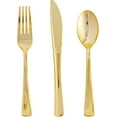 thumbnail image 1 of 75 Pack Gold Plastic Silverware Disposable Cutlery Set - 25 Forks Knives Spoons - Disposable Flatware Heavy Duty Plastic Utensils Set for Catering, Parties, Dinners, Weddings, 1 of 7