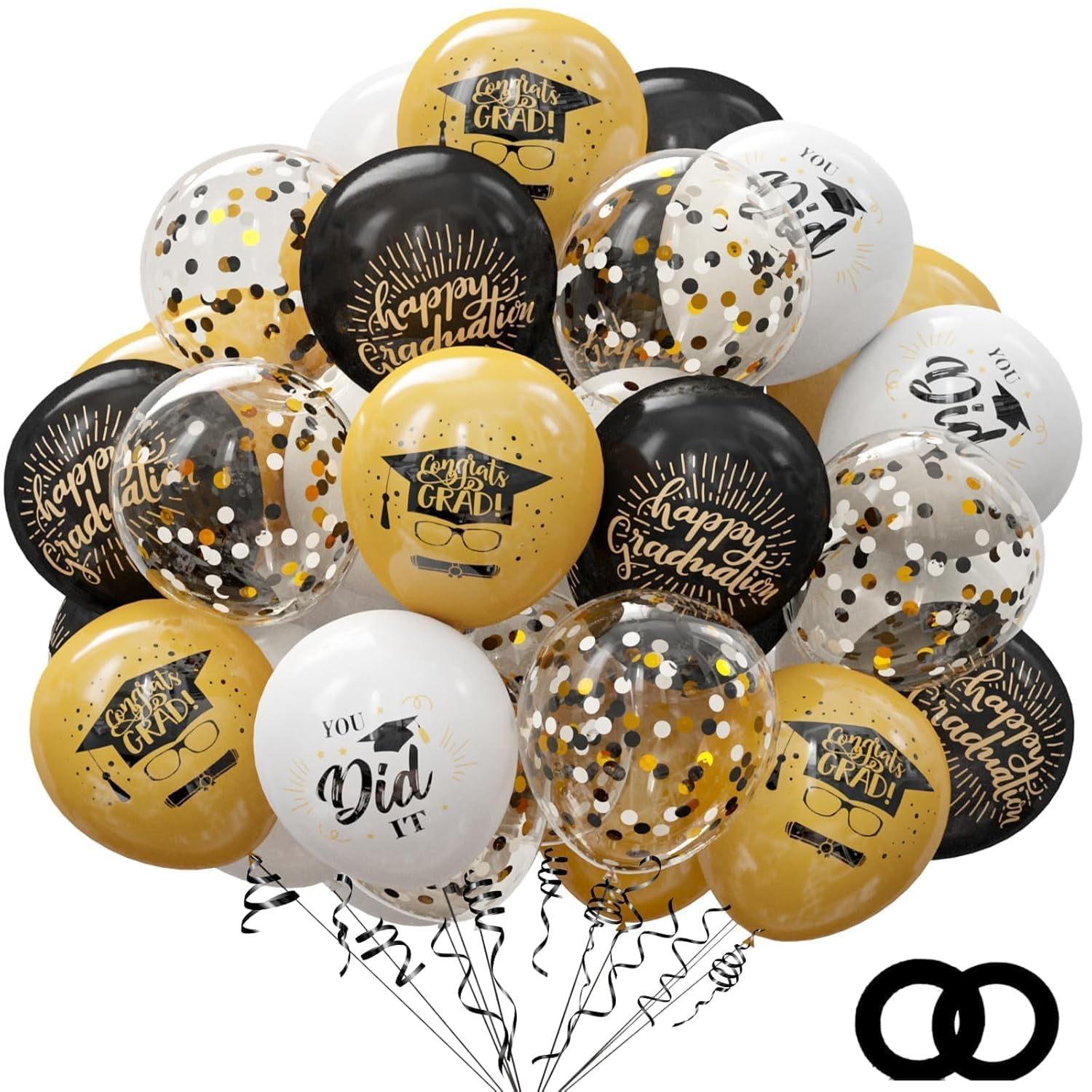 75 Pack Graduation Party Decorations Balloons Set 12 Inch Black Gold ...